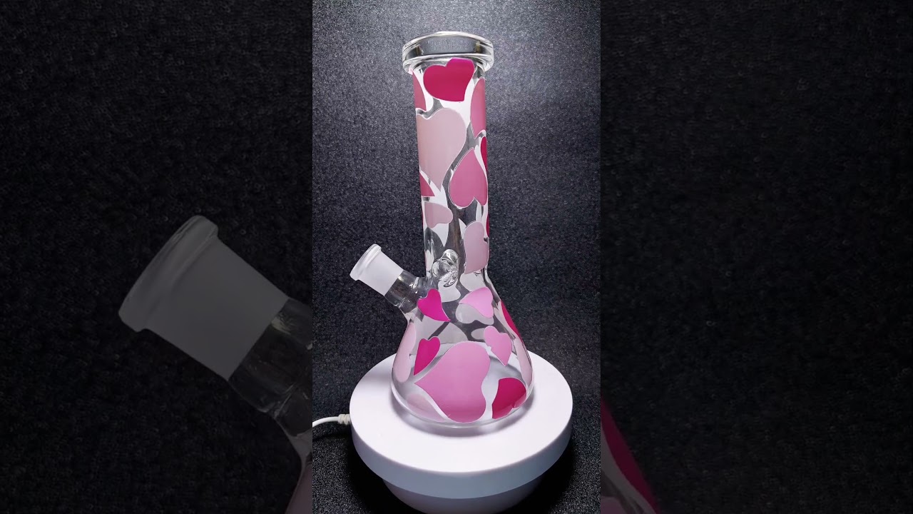8″ Pink Hearts Beaker Glass Bong