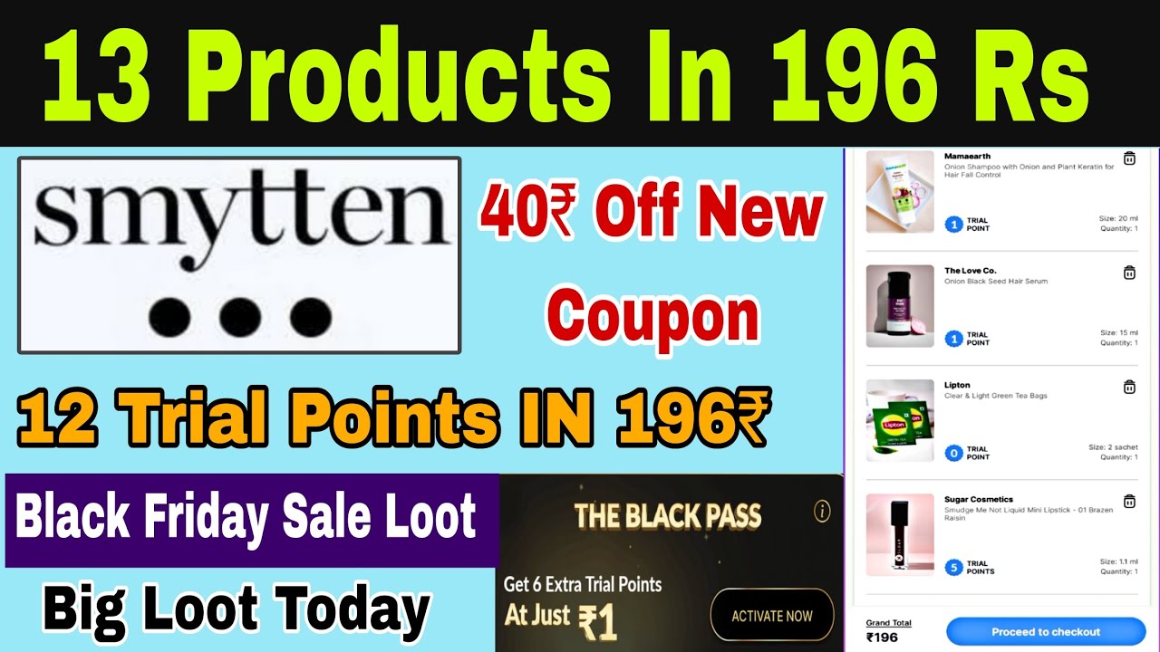 Smytten 13 Products in 196 ₹ Only Smytten 12 Trial points in 196 Rs💥