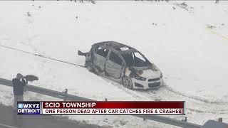 1 dead after car catches fire and crashes in Scio Township