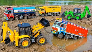 Tractor Jcb Video | Tata Truck Muddy Accident Pulling Out Jcb 3dx | Cartoon Video | Jcb gadi Video