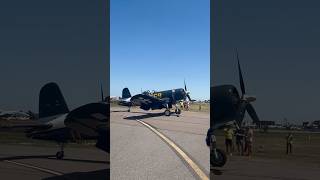 Goodyear FG1-D Corsair taxis by after a demo flight during the Friday show at Sun N Fun 2026