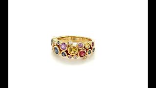 18ct Yellow Gold Multi Coloured Sapphire and Diamond Bubble Ring - 04040166 | Johnsons Jewellers