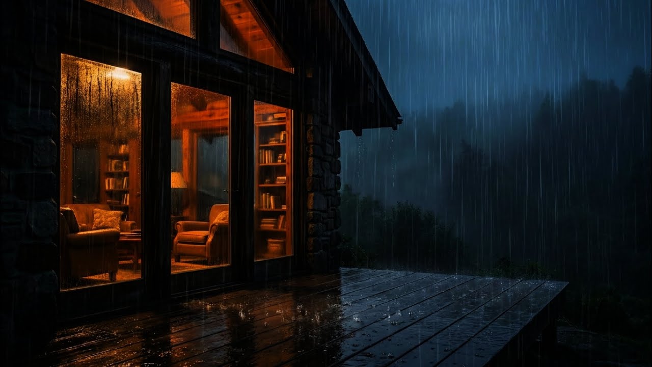 Warm Cabin in Heavy Rain 🌧️ Cozy Night Ambience | Relax, Sleep, Study ...