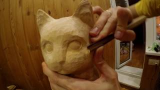 WOOD CARVING sculpture: cat