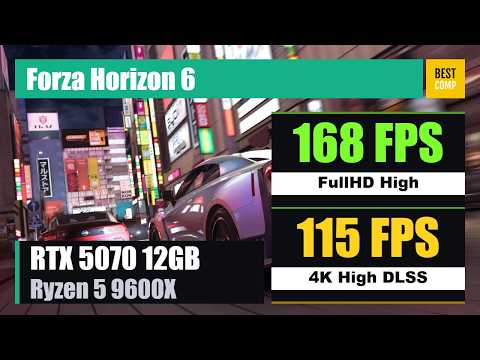 Náhled FPS testu Forza Horizon 6 na RTX 5070 12GB a Ryzen 5 9600X