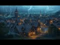 Medieval city night ambience  relaxing heavy rain  thunderstorm sounds blacksmiths white noise