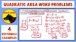 Quadratic Area Word Problems (4 RECTANGLE EXAMPLES!)