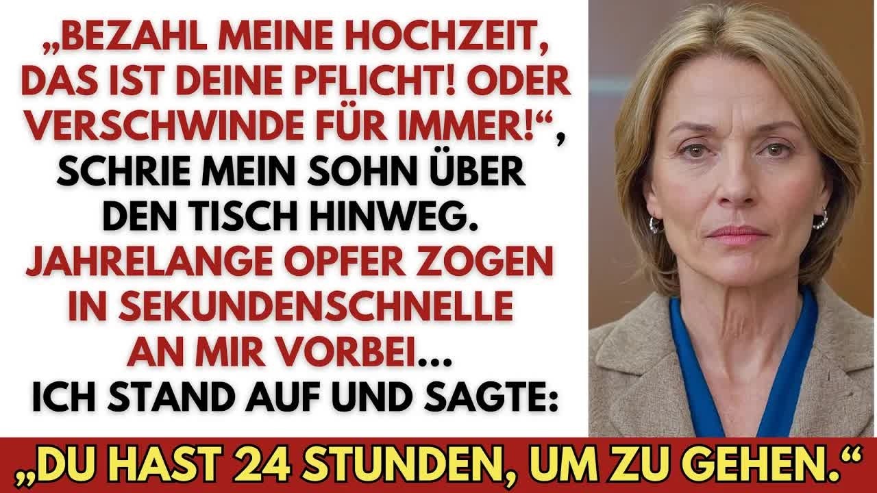 Ich saß am Esstisch, als mein eigener Sohn mir entgegenschrie: „Bezahl meine Hochzeit, das ist deine Pflicht, oder verschwinde für immer aus meinem Leben.“ 20.000 Euro für Blumen, Musik und...