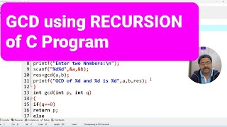GCD of Two Numbers using RECURSION of C Program