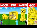 Minecraft Battle: NOOB vs PRO vs HACKER vs GOD: GOLD BLOCK HOUSE BASE BUILD CHALLENGE / Animation