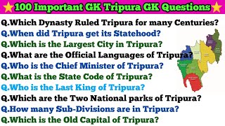 Top 100 Important Tripura GK || Indian GK || GK in English || GK for All Exams || @gkbooksmcqs Top 100 Important Tripura GK || Indian GK || GK in English || GK for All Exams || @gkbooksmcqs