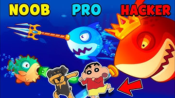 SHINCHAN and CHOP Became A PRO SHARK | NOOB VS PRO VS HACKER IN FISH.IO | IamBoltGaming