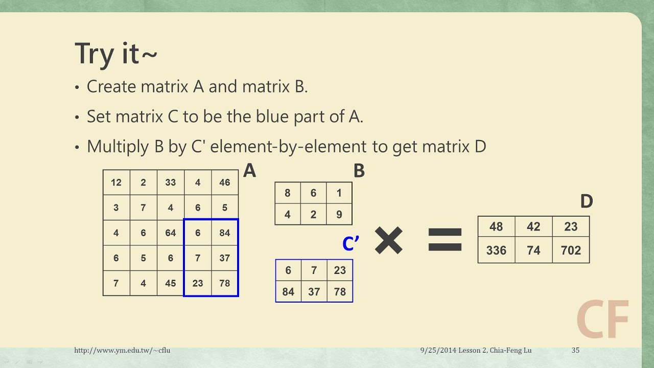 [2014.9.25 Lesson2-session3]MATLAB矩陣運算