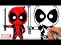 How to Draw + Color Deadpool Chibi step by step Marvel Superhero