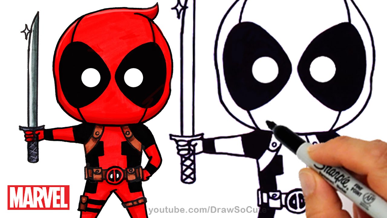 How to Draw + Color Deadpool Chibi step by step Marvel Superhero ...