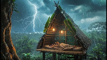 camping in a heavy rain thunderstorm // struggling to build a shelter in the rain