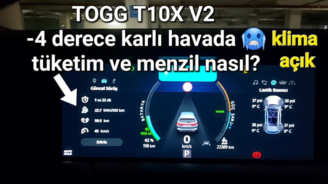 TOGG T10X V2 ile -4 derece karlı havada tuketim ve menzil nasil? Klima açık 100 km yol.