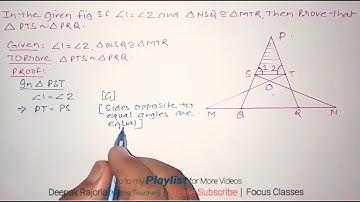 Class 10 Maths (Triangles), In given figure ∠1 = ∠2 and ΔNSQ ≅ ΔMTR , then prove that ΔPTS ~ ΔPRQ