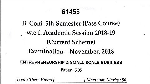B.com 5th Semester (Pass Caurse) Entrepreneurship & Small Scale Business Question Paper 2018  Mdu