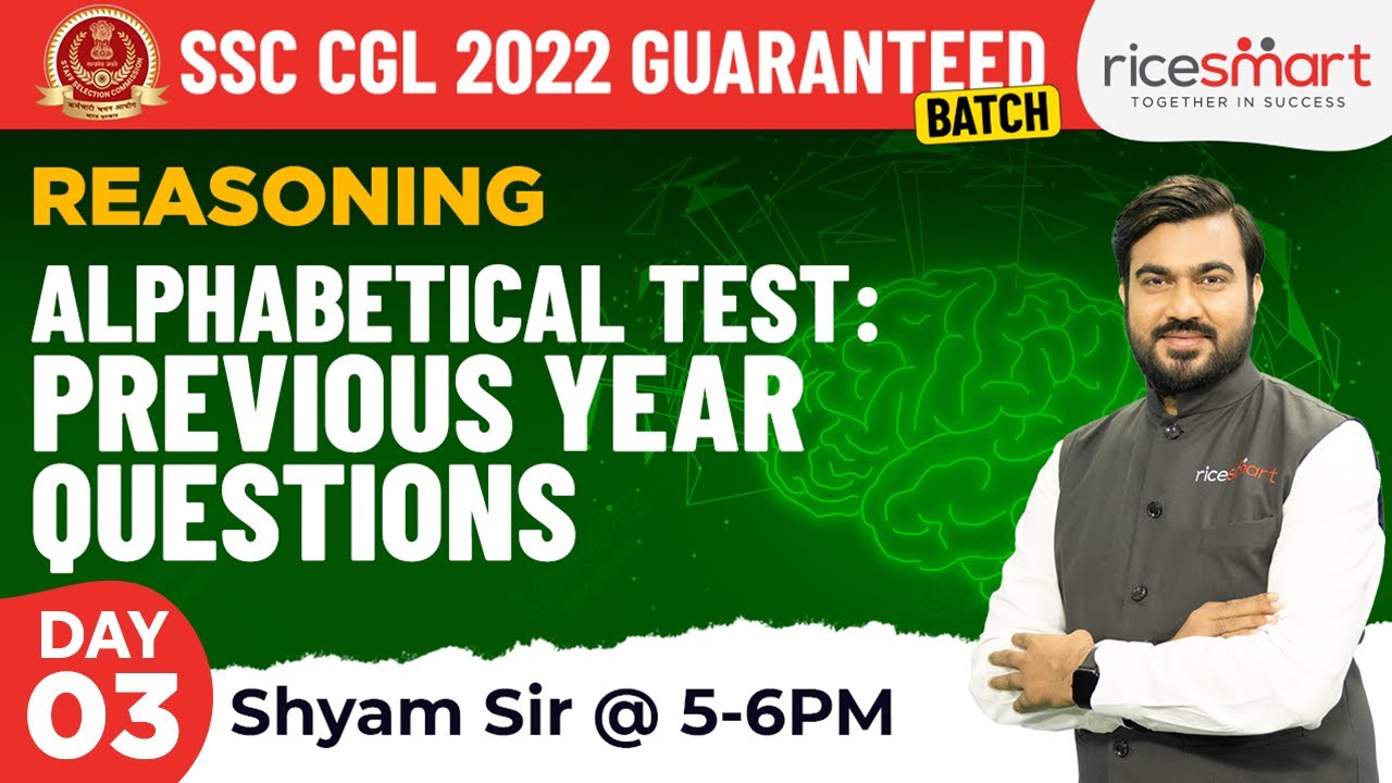 Alphabetical Series Reasoning PYSP | SSC CGL 2022 | Reasoning By Shyam Asare | Rice Smart Edu