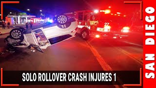 Solo Rollover Crash Injures 1 | Clairemont Mesa | 20231105 (4K)