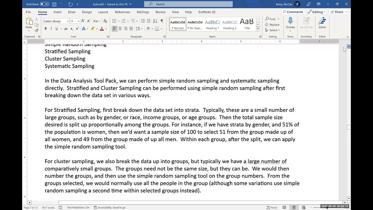 Sampling Methods in Excel YouTube