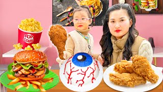 Tổng hợp Changcady và các món ăn vặt tự làm: gà rán KFC, bánh kem sinh nhật, pizza xúc xích