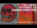 My Very FIRST Attempt at Screen Printing: 2-Layer Neon Gradient Skull Timelapse 💕
