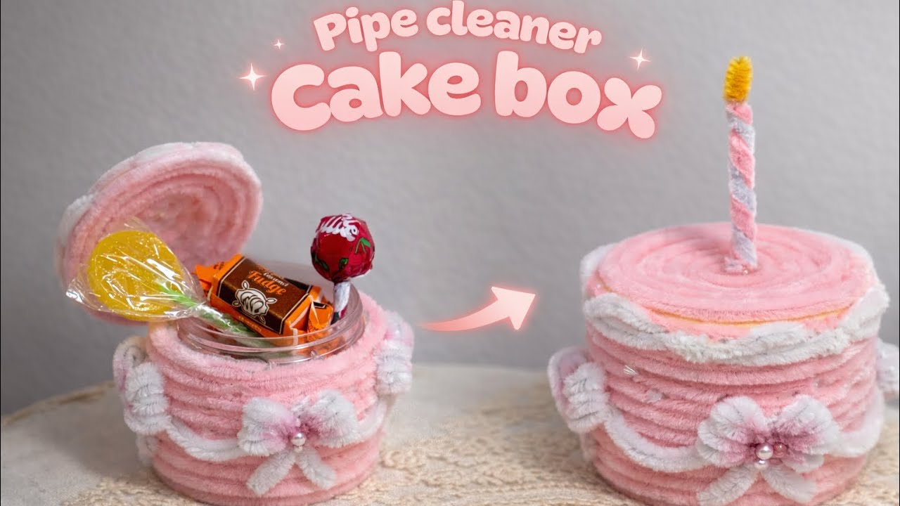 علبة كيك من اعواد القطيفه الشانيل  |pipe cleaner cake box🎂