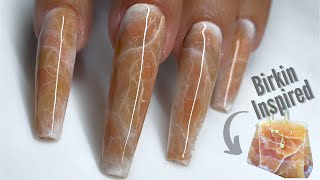 Crystal Nail Tutorial: Orange Calcite Nail Art with Gel Polish | Stone/Quartz/Marble Nails