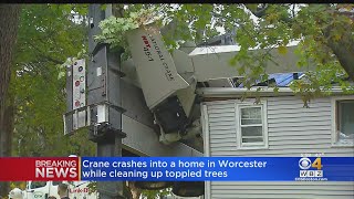 Crane Topples Onto Home In Worcester, Causing Extensive Damage