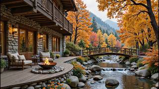 Cozy Fall Cabin Ambience By The River 🍁 Soothing Piano Music & Fireplace Sounds for Relaxation screenshot 4