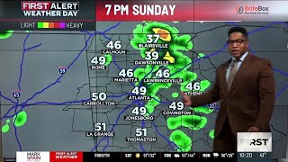 First Alert | Spotty showers Sunday; Colder air builds in Monday night