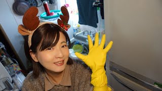 黄色いゴム手袋をしたトナカイが食器洗い＆キッチンリセット　Reindeer wearing yellow rubber gloves wash dishes & reset kitchen　#256