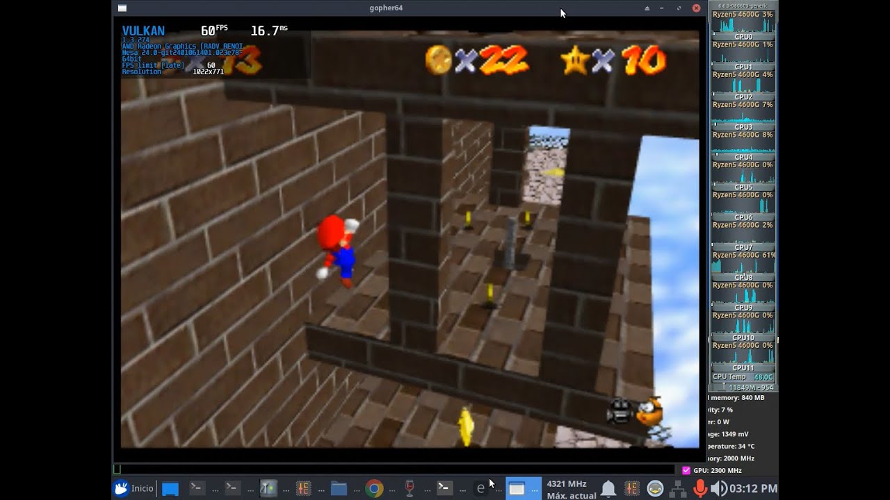 Gopher64 Vulkan Native Test 60fps VA-API x64 + Sound (Ryzen 5 4600G ...