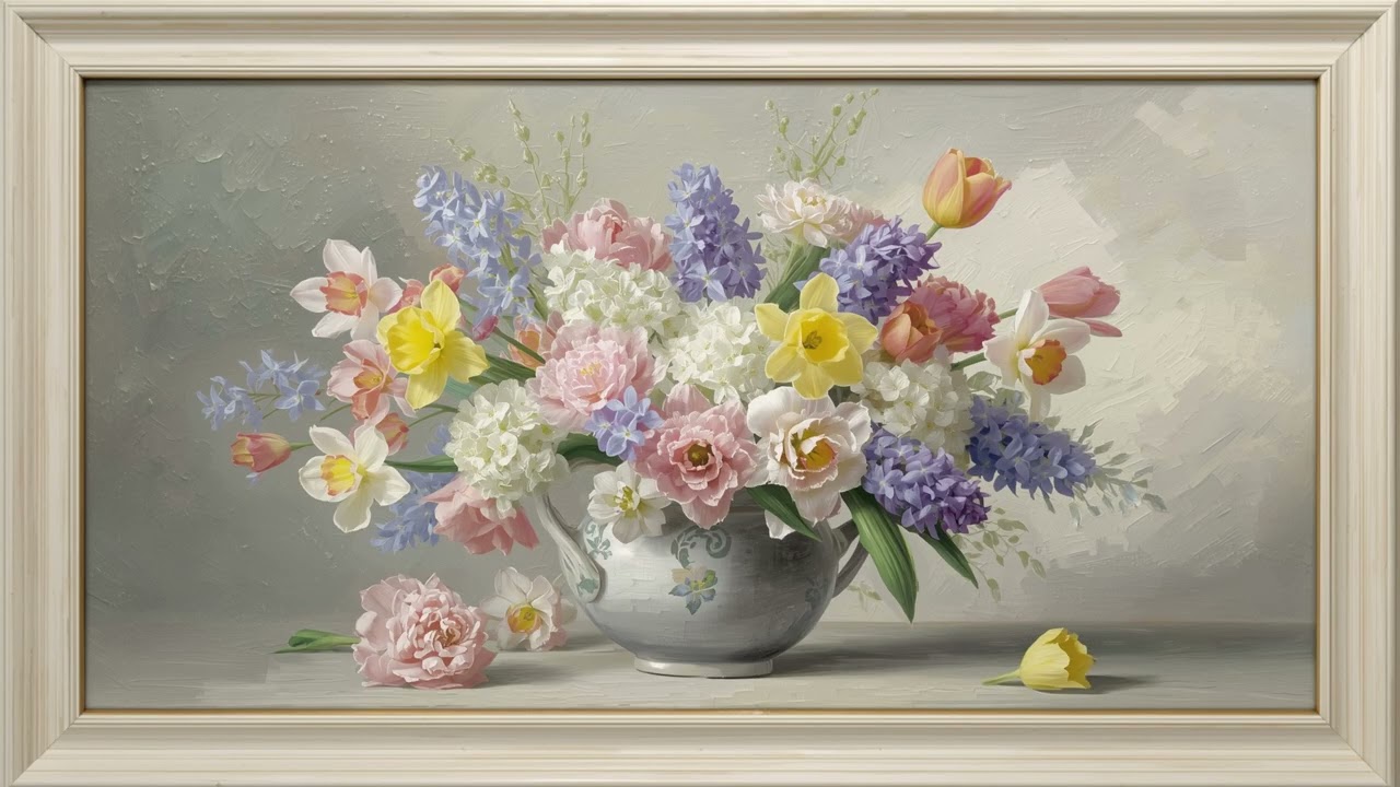 Delicate spring flowers in a vase | Calm Art 60 Min