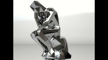 Template for DIY metal sculpture, Pattern of The Thinker low poly model in DXF and PDF Blueprints