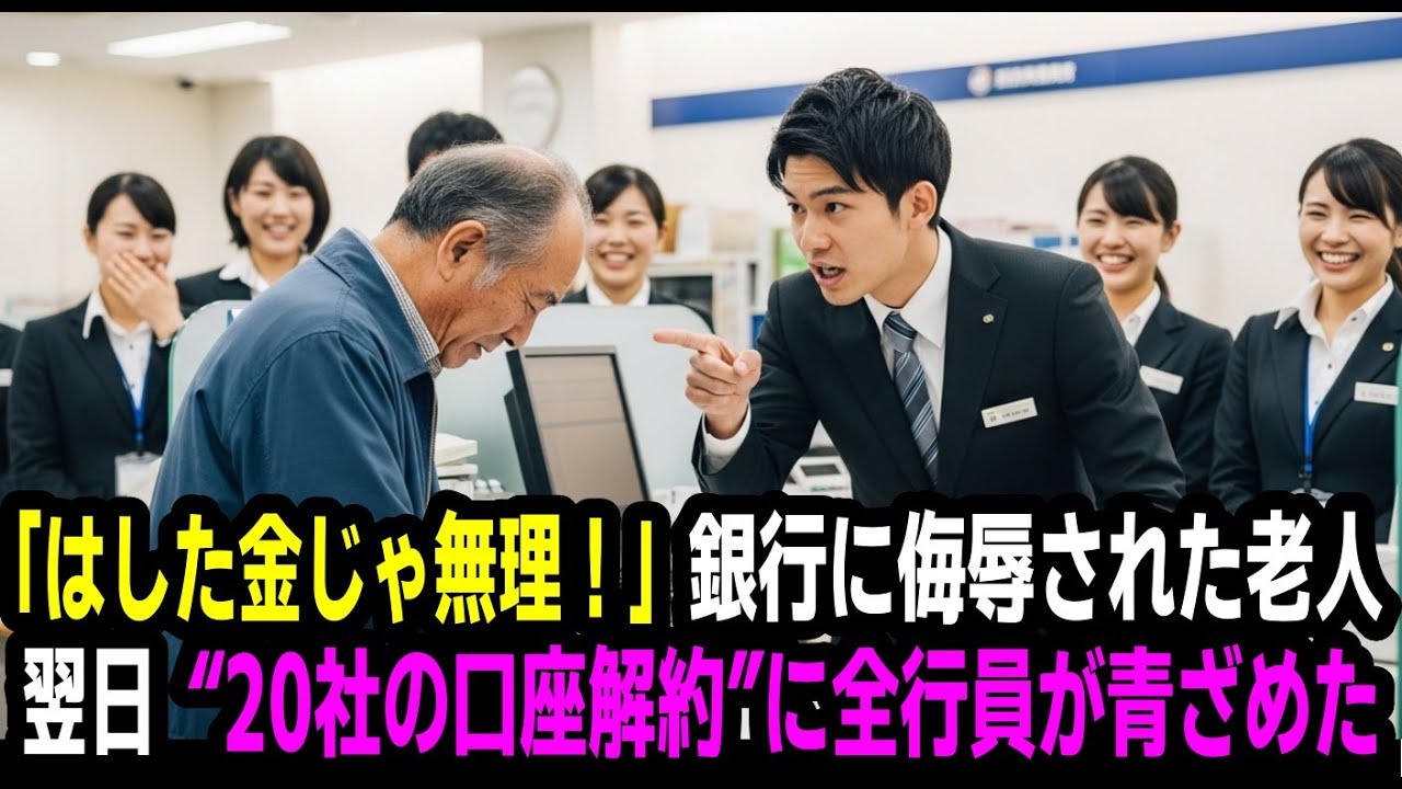「この金額じゃ口座維持はムリですね」若手銀行員に冷たく言われた老人。翌日、“系列企業20社の口座解約”で本店が騒然！