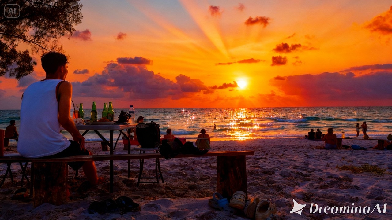 KOH RONG Long Beach Sunset | Cambodia Most Beautiful Evening - YouTube