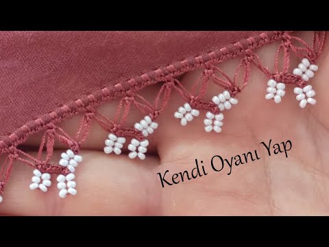 Tek Sırada Yapılan Kolay Kum Boncuklu Tığ Oya Modeli 173