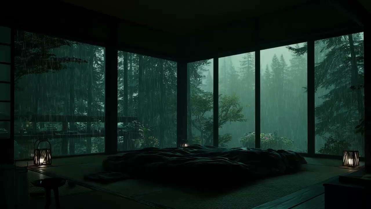 Peaceful Night Rain in a Cozy Bedroom for Meditation and Study