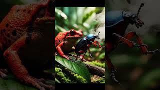 Este insecto convierte química en un arma: batalla entre rana y escarabajo #bombardierbeetle #nature