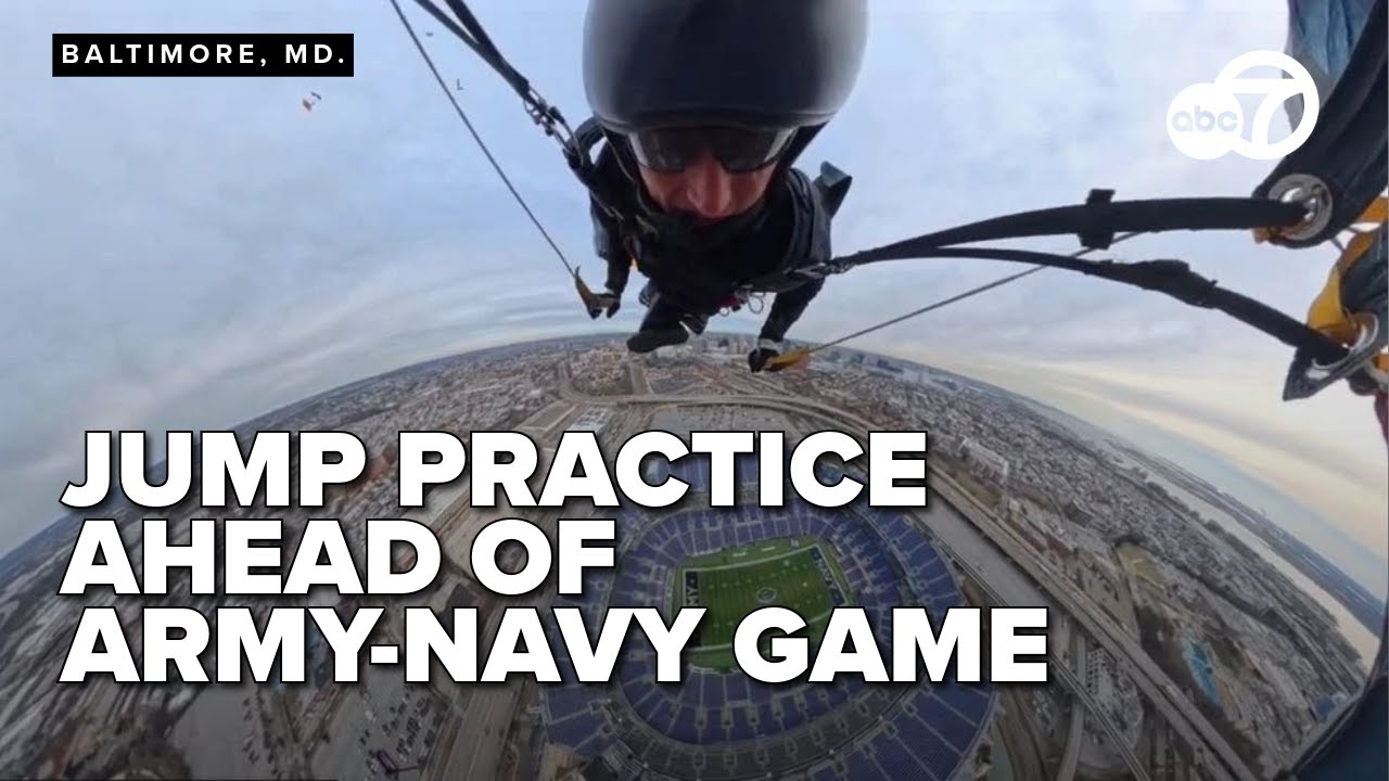 WATCH: U.S. Navy's parachute team practices jump for Army-Navy game at M&T Bank Stadium