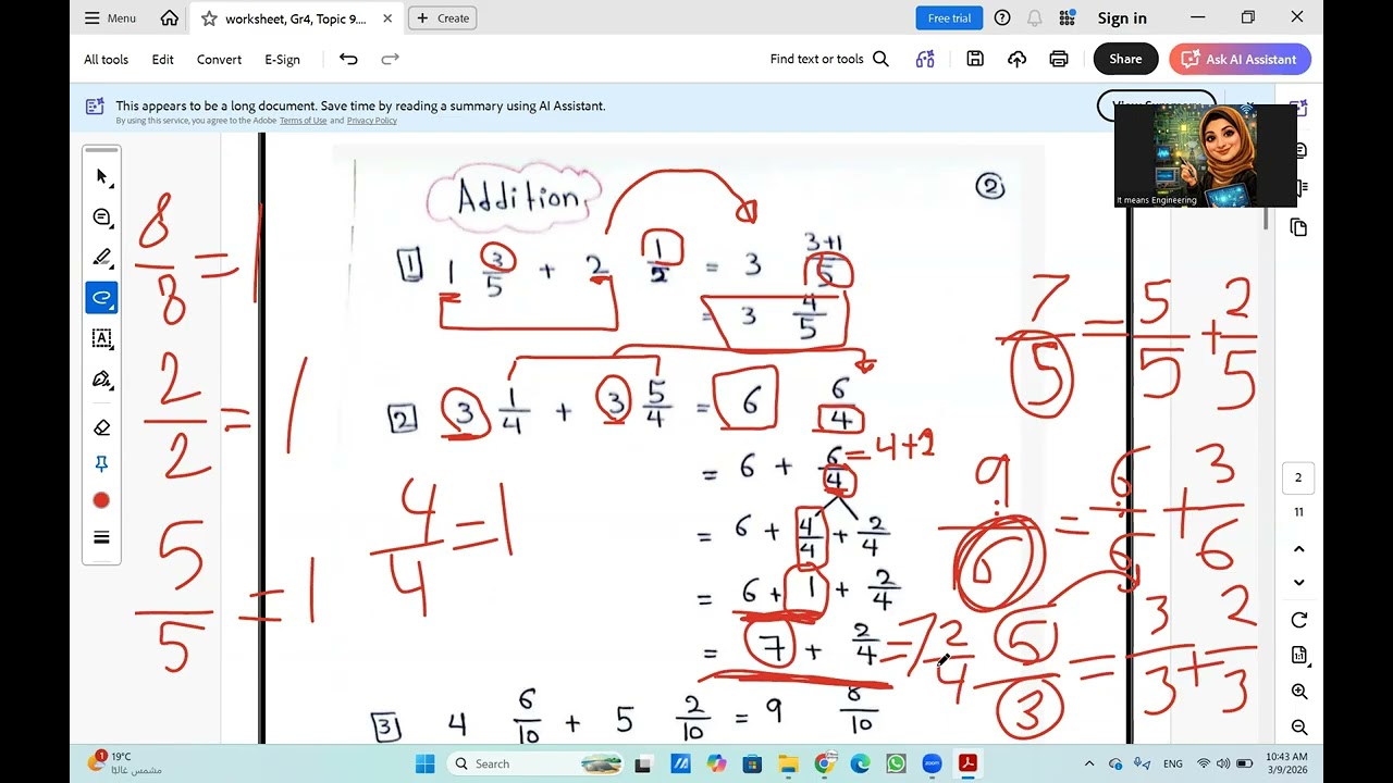 gr4, revision online sheet, envision Math, Topic 9, Fractions, how to add and Subtract Fractions