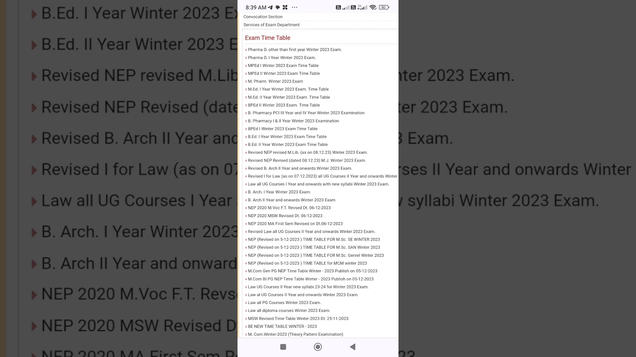 srtmun nanded University winter2023 examination timetable bed bped med mped exam winter2023timetable