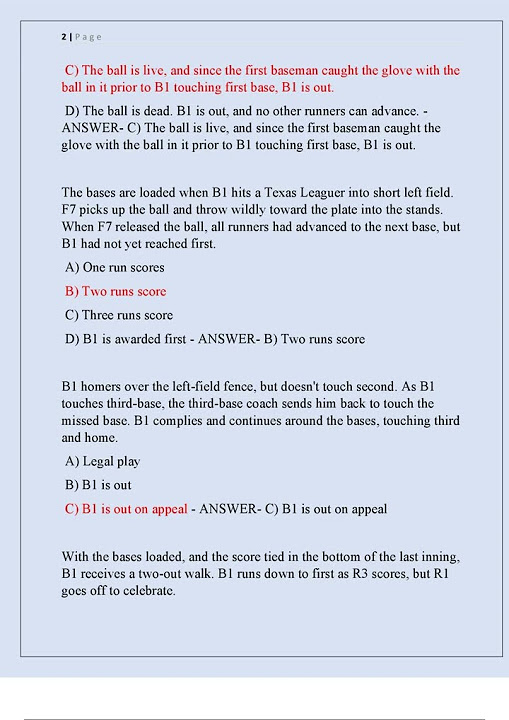 OHSAA 2024 BASEBALL RULES ACTUAL EXAM COMPLETE 150 QUESTIONS AND