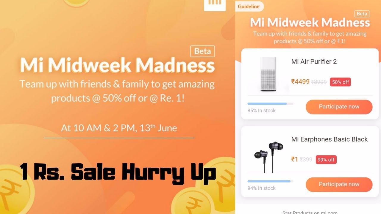 Mi Earphones & Backpack at Rs.1 - Mi Midweek Madness NEW Sale