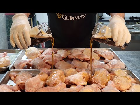 Amazing sous vide fried chicken legs made with dark beer - Korean street food