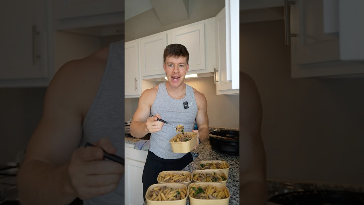 Creamy Garlic Beef & Mushroom Pasta High Protein Meal Prep #shorts