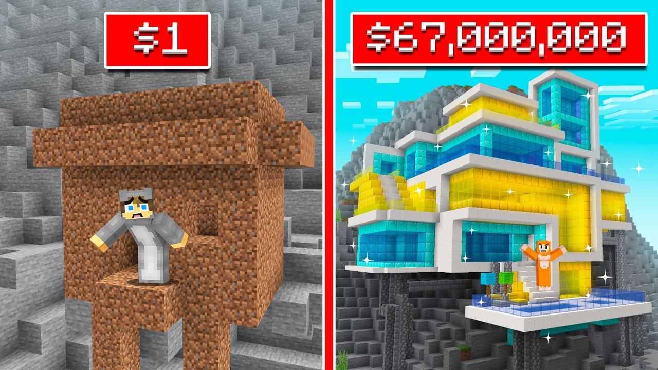 RICH vs POOR Mountain Base Build Battle in Minecraft